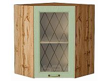 Шкаф верхний угловой остекленный Ницца Дуб оливковый/Дуб Вотан 716*600*600