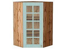 Шкаф верхний угловой остекленный Прованс Голубой Дуб Вотан 920*600*600