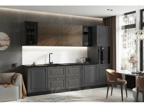 Кухонный гарнитур Престиж графит софт new, прайм орех 2140x3000x600