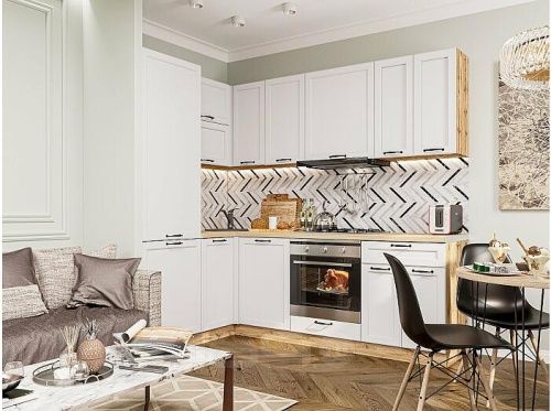 Модульный кухонный гарнитур Барселона-04 белый 2140x1490/1700x600 фото 2