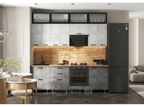 Кухонный гарнитур Рио бетон светлый, бетон темный 2497x2400x600