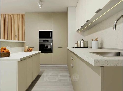 Модульный кухонный гарнитур Фьюжн silky grey, silky white 2330x4400/2400x600 фото 2