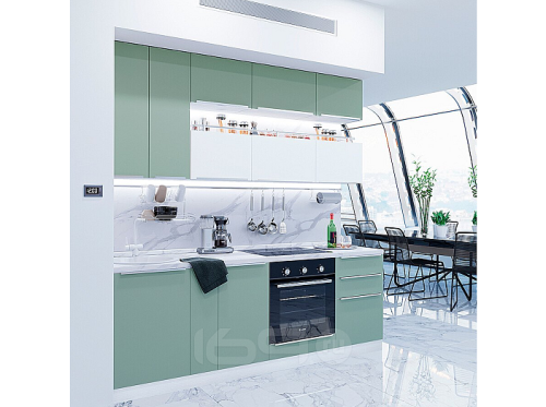 Модульный кухонный гарнитур Фьюжн-01 silky mint, silky white 2340x2300x600