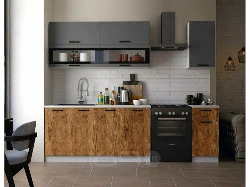 Кухонный гарнитур Техно графит софт new, экзотическое дерево амазония 2140x2000x600