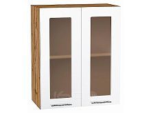 Шкаф верхний с 2-мя остекленными дверцами Валерия-М Белый глянец Дуб Вотан 716*600*318