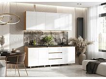 Кухонный гарнитур Челси белый глянец холодный 2140x2000x600