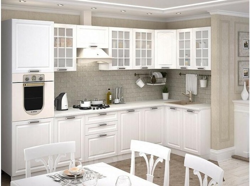 Модульный кухонный гарнитур Прага-07 белое дерево 2132x3300/1490x600