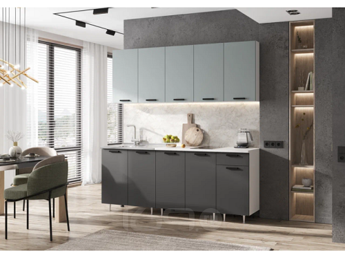 Кухонный гарнитур Рио графит, сумеречный голубой 2140x2000x600
