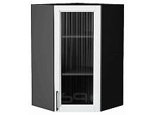 Шкаф верхний угловой остекленный Сканди White Silkwood/Graphite 920*600*600