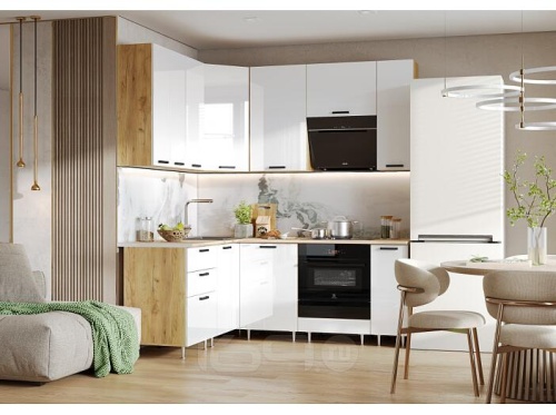 Кухонный гарнитур Рио белый глянец 2100x1000/2600x600