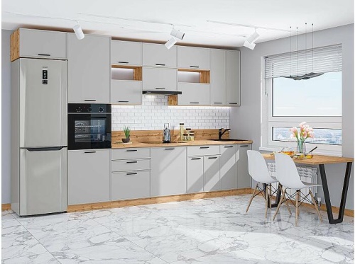 Модульный кухонный гарнитур Фрейм-04 grey silk 2340x3600x600