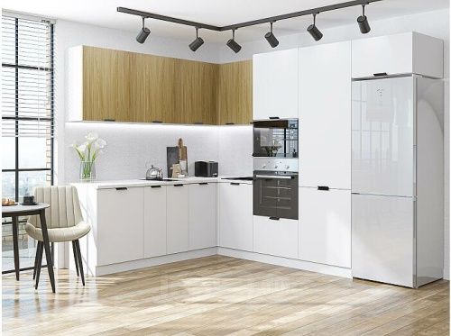 Модульный кухонный гарнитур Евро дуб песочный, белый 2140x2150/2800x600