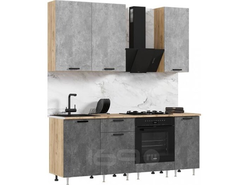 Кухонный гарнитур Рио бетон светлый, бетон темный 2100x2000x600