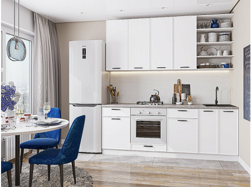 Модульный кухонный гарнитур Фрейм-02 white silk 2340x2200x600