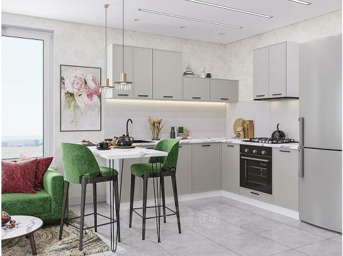 Модульный кухонный гарнитур Фрейм-03 grey silk 2140x2200x600