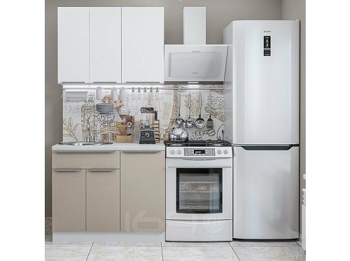 Модульный кухонный гарнитур Фьюжн-05 silky grey, silky white 2140x1000x600