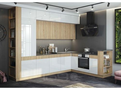 Кухонный гарнитур Техно-5 сонома, белый глянец холодный 2500x3200/2240x600