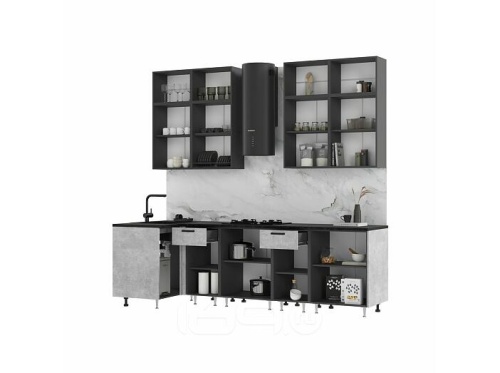 Кухонный гарнитур Рио бетон светлый 2100x1000/2600x600 фото 3