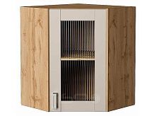 Шкаф верхний угловой остекленный Лофт Cream Silk/Дуб Вотан 716*600*600