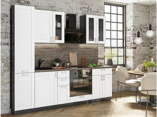 Модульный кухонный гарнитур Лофт-02 white silk 2140x2400x600