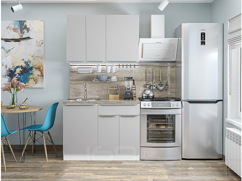 Модульный кухонный гарнитур Фьюжн-05 silky light grey 2140x1100x600