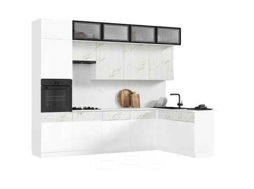 Кухонный гарнитур Оливия белый глянец, мрамор золото 2500x3000x600 фото 2