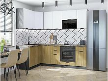 Модульный кухонный гарнитур Евро белый, дуб песочный 2140x1400/2400x600