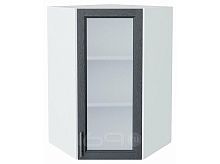 Шкаф верхний угловой остекленный Сканди Graphite Softwood Белый 920*600*600