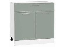 Шкаф нижний с 2-мя дверцами и ящиком Квадро Аквамарин/Белый 816*800*481