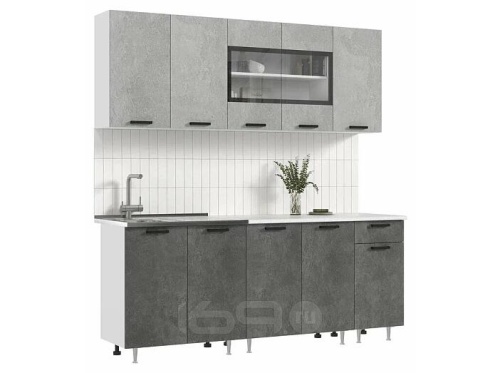 Кухонный гарнитур Рио бетон светлый, бетон темный 2140x1800x600 фото 2