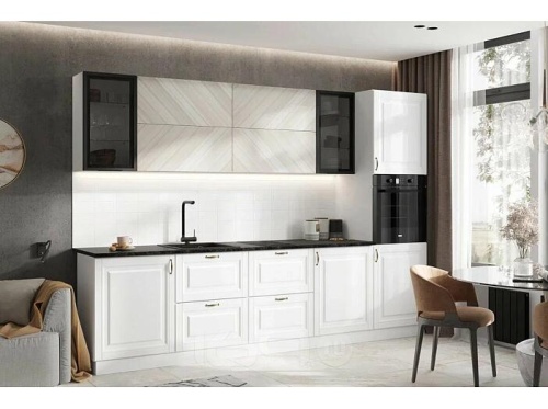 Кухонный гарнитур Престиж браш вайт, прайм жемчуг 2140x3000x600