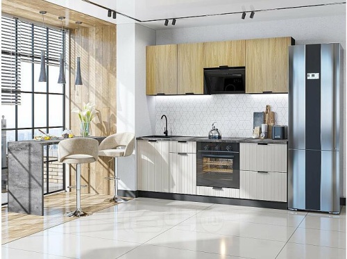 Модульный кухонный гарнитур Евро дуб песочный, агат 2140x2000x600