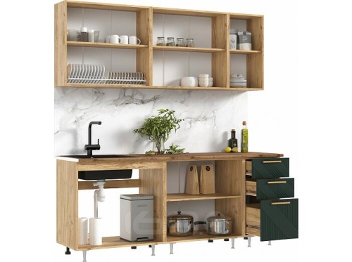 Кухонный гарнитур Ирис браш мени грин 2100x2000x600 фото 2