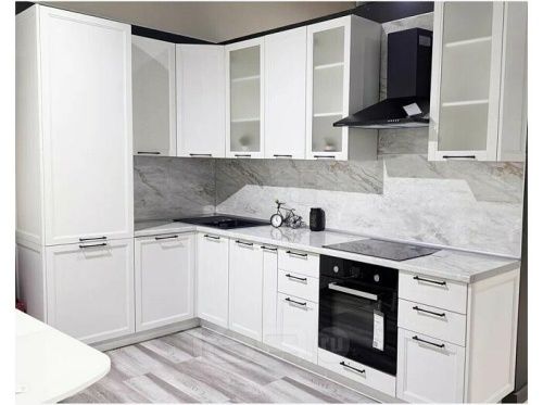 Модульный кухонный гарнитур Сканди white silkwood 2336x1738/2980x600