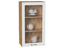 Шкаф верхний с 1-ой остекленной дверцей Ницца Белый/Дуб Вотан 920*500*318