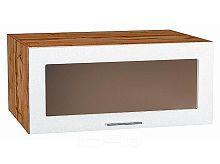 Шкаф верхний горизонтальный остекленный глубокий Валерия-М Белый металлик Дуб Вотан 358*800*574