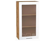 Шкаф верхний с 1-ой остекленной дверцей Валерия-М Белый глянец Дуб Вотан 920*500*318