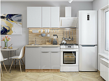 Модульный кухонный гарнитур Фьюжн-05 silky light grey, silky white 2140x1100x600