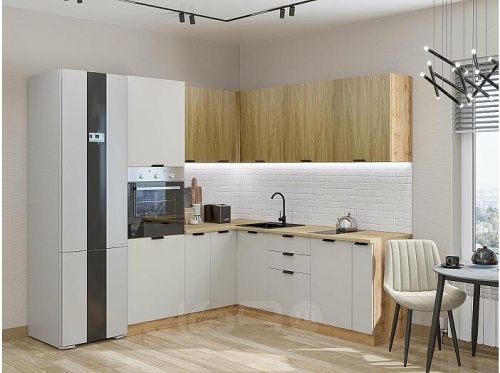 Модульный кухонный гарнитур Евро дуб песочный, агат 2140x1800/2150x600