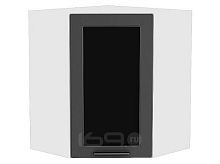 Шкаф верхний угловой остекленный Глетчер Маренго Силк Белый 920*600*600