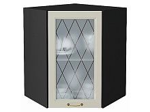 Шкаф верхний угловой остекленный Ницца Агат/Graphite 716*600*600