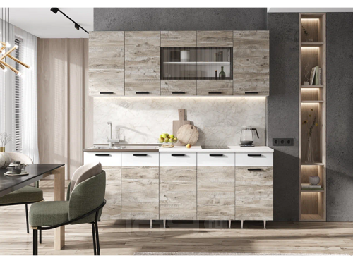 Кухонный гарнитур Рио белый, юкон 2140x1800x600