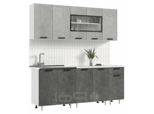 Кухонный гарнитур Рио бетон светлый, бетон темный 2140x2000x600 фото 2