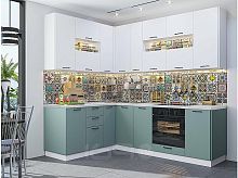 Модульный кухонный гарнитур Флэт-02 grey-green in 2s, white in 2s 2340x1700/2400x600