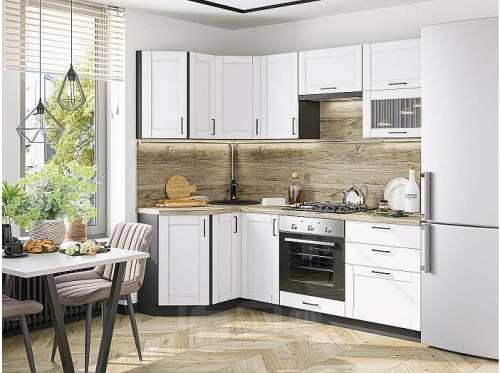 Модульный кухонный гарнитур Лофт-03 white silk 2140x2200x600