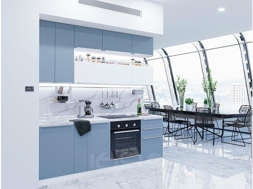 Модульный кухонный гарнитур Фьюжн-01 silky blue, silky white 2340x2300x600 фото 2