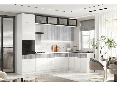 Кухонный гарнитур Оливия белый глянец, мрамор глянец 2500x3000x600