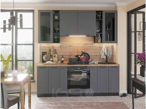 Модульный кухонный гарнитур Глетчер-01 маренго силк 2340x2200x600 фото 2