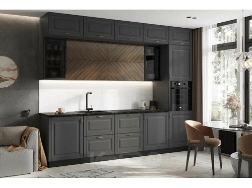 Кухонный гарнитур Престиж графит софт new, прайм орех 2500x3000x600