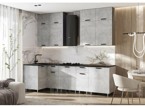Кухонный гарнитур Рио бетон светлый 2100x1000/2600x600